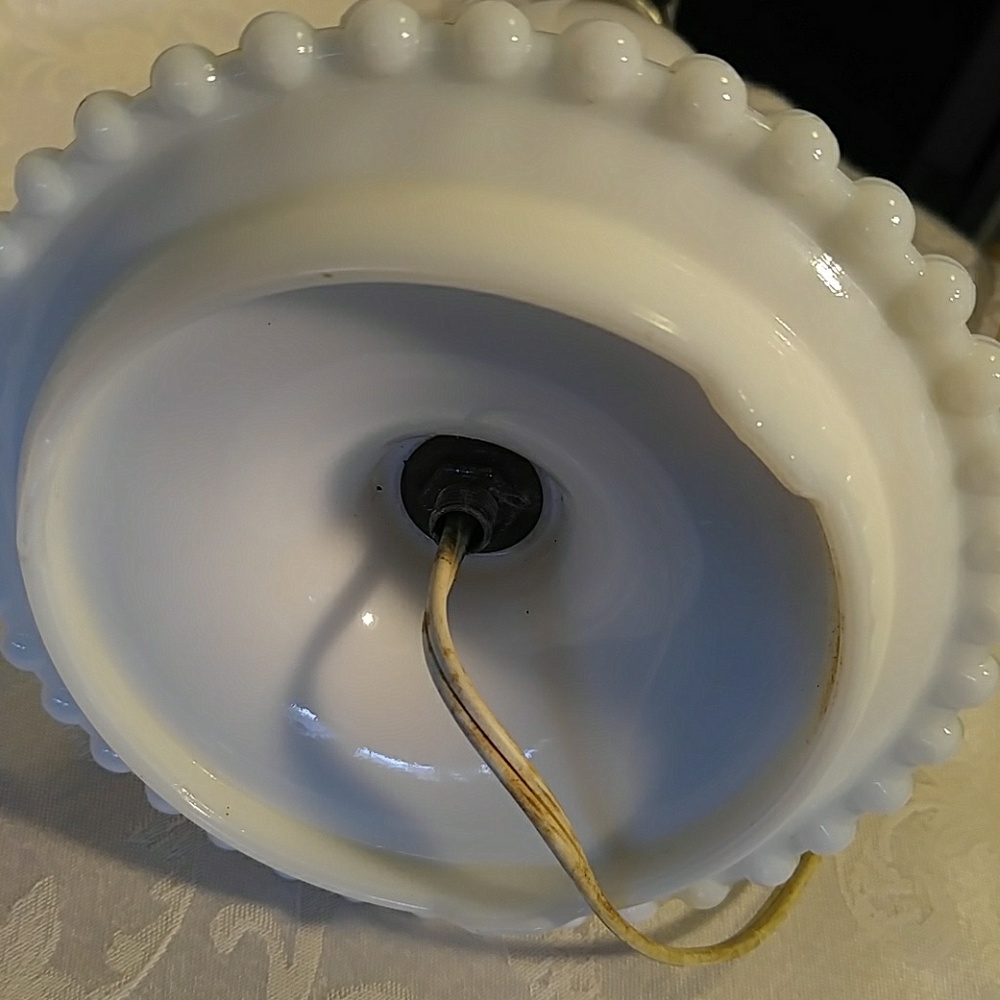 Vintage Hobnail Milkglass Lamp w Flower Detail - Picture 5 of 6